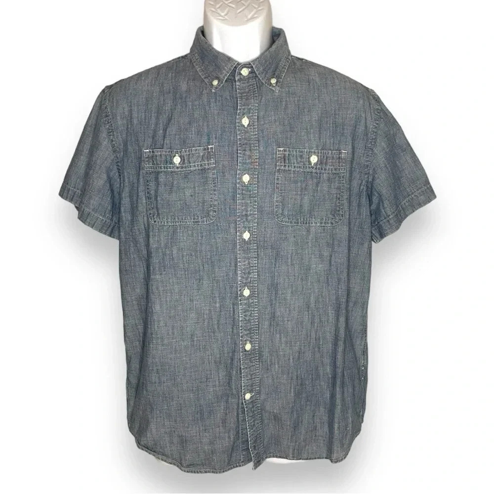 Old Navy Denim Slim Fit Button-Down Shirt, Large - Casual Style - 100% Cotton